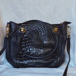 Women's OrYany Genuine Leather Crocodile Embossed Satchel (black)